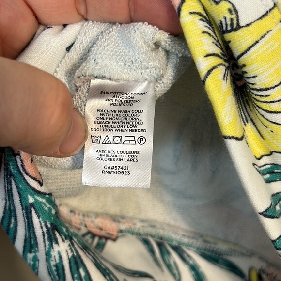 LOU & GREY Size Medium Tropical Cozy Cotton Terry Sweatshirt White Yellow Pink - Picture 5 of 7